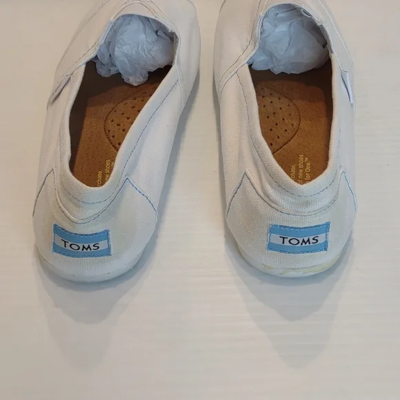 Toms Women's White With Blue Contrast Stitching Classic Alpargata Loafer Flats - Picture 5 of 12